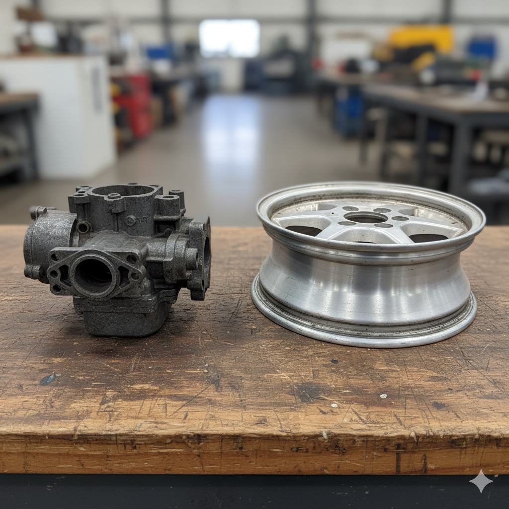 Po prawej część ze ZnAL, po lewej kołpak aluminiowy. Istnieje zauważalna różnica w kolorze. 