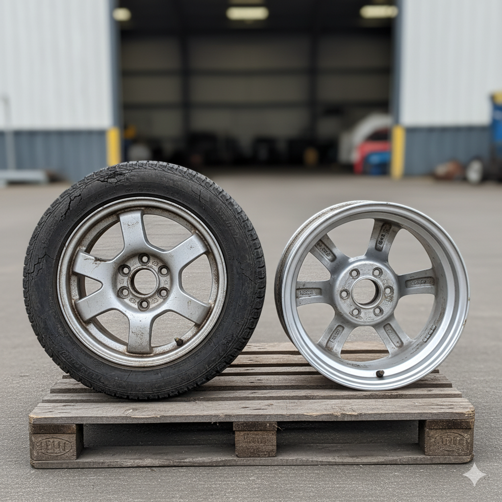 Porównanie obrobionej alufelgi, to tej z oponą.