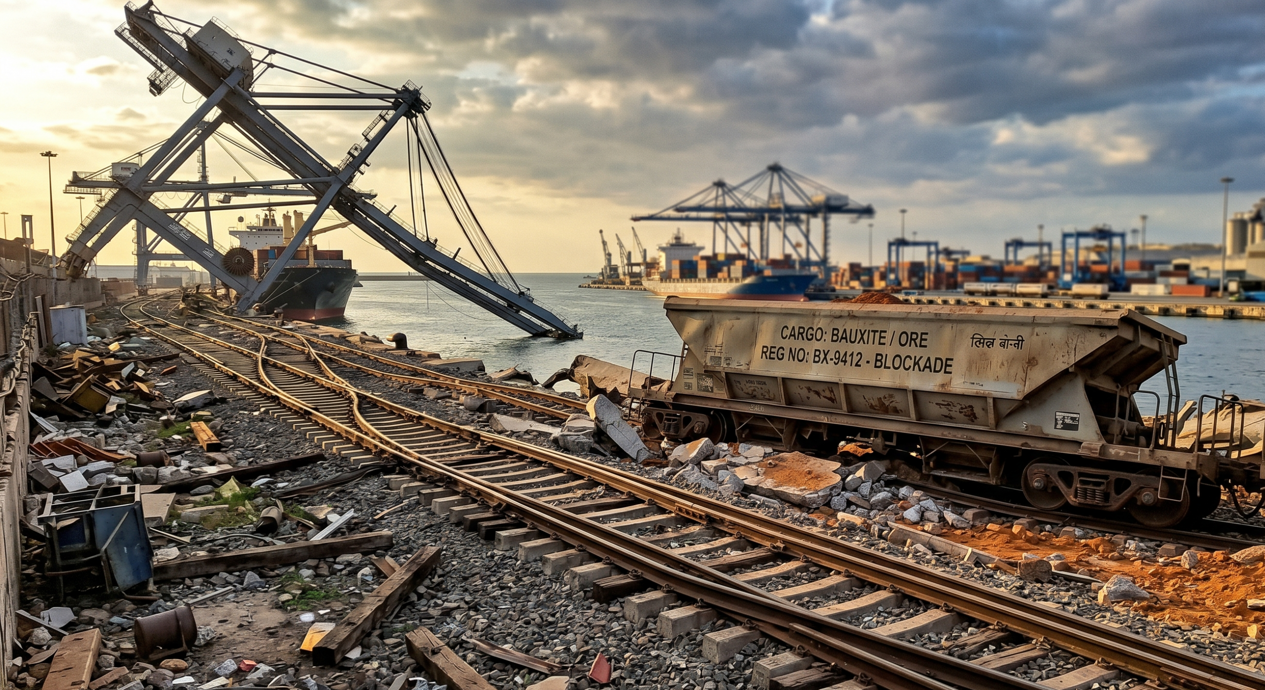 Na zdjęciu jest zniszczona wojną infrastruktura kolejowa, która wpływa pośrednio na ceny aluminium w skupie. 