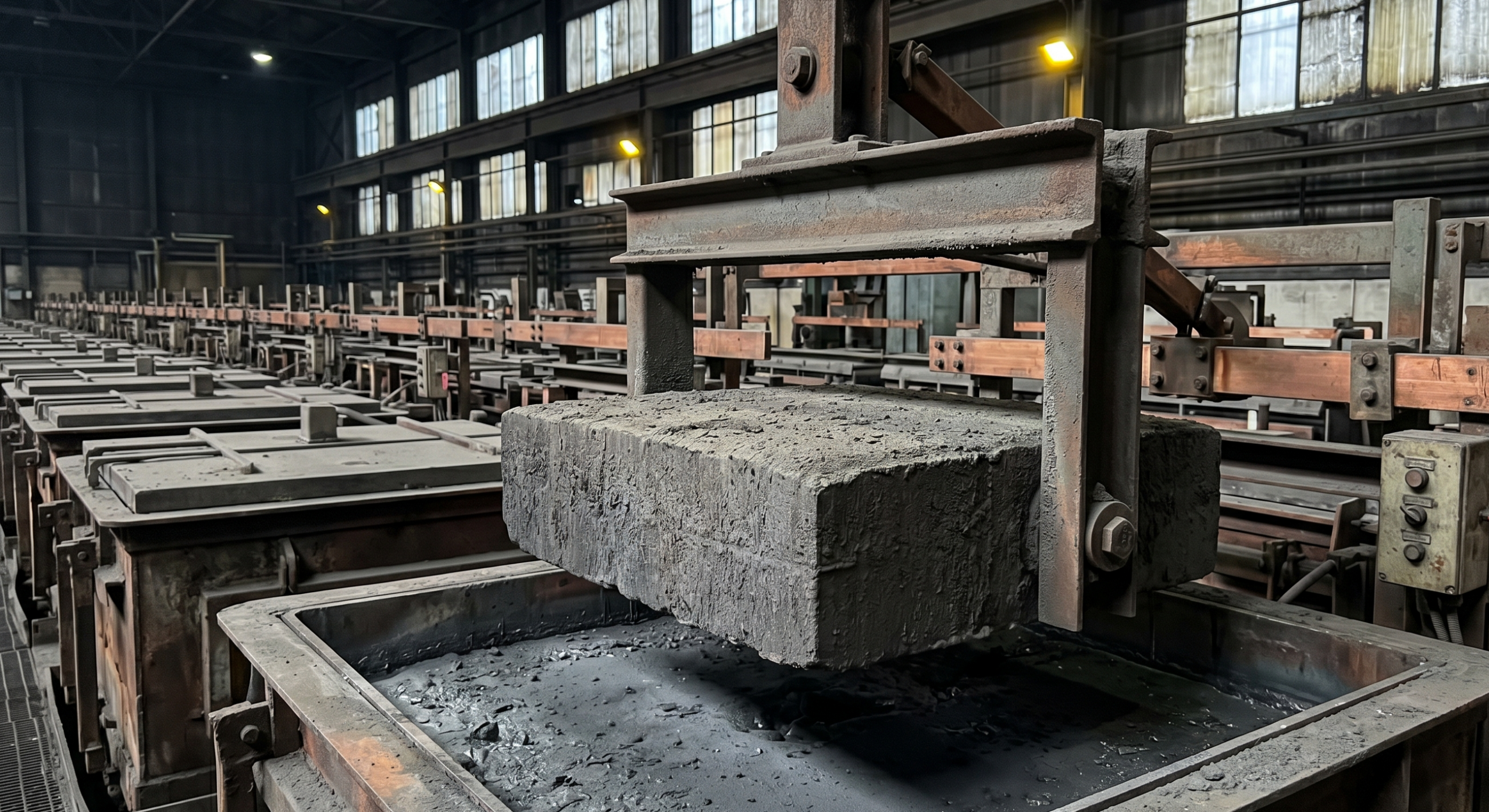 Na zdjęciu jest opustoszała, wyłączona wylewnia aluminium